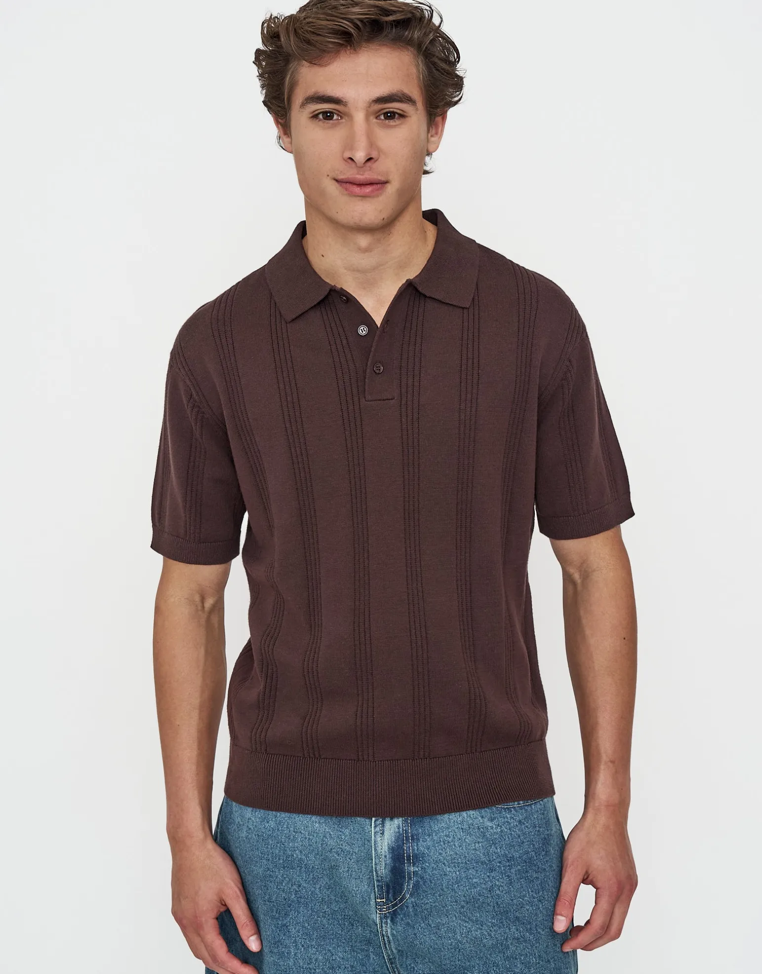 Textured Short Sleeve Polo in Bone