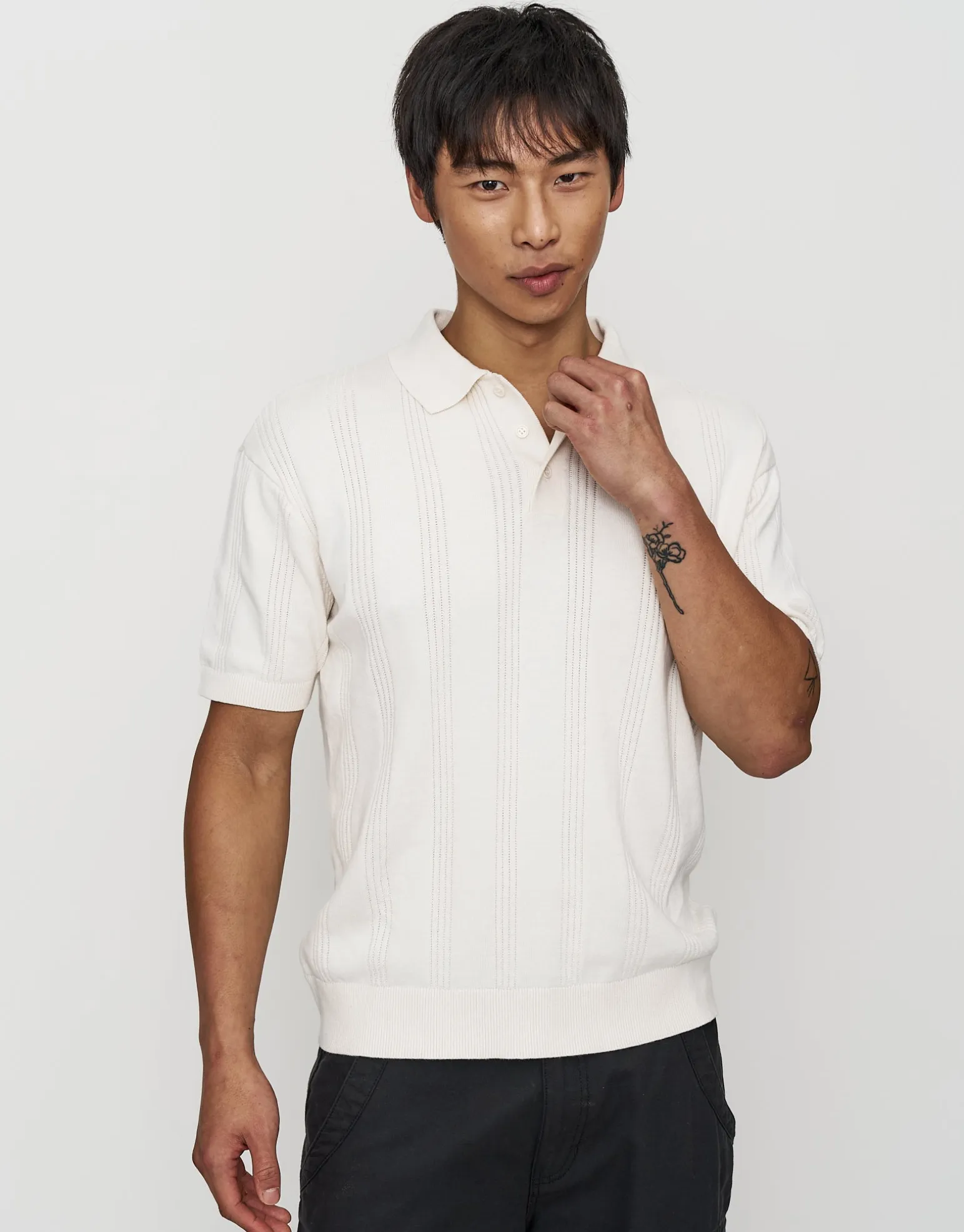 Textured Short Sleeve Polo in Bone