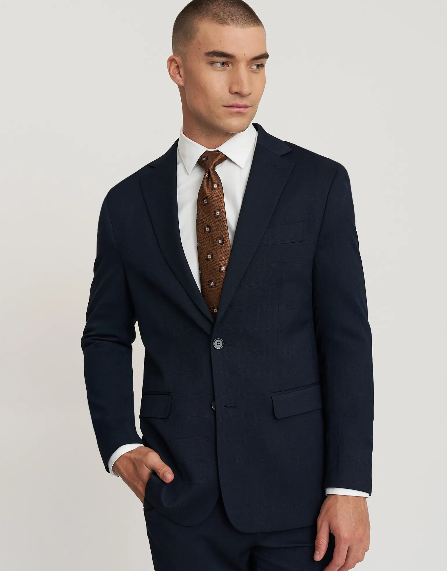 Textured Slim Fit Suit Jacket in Navy