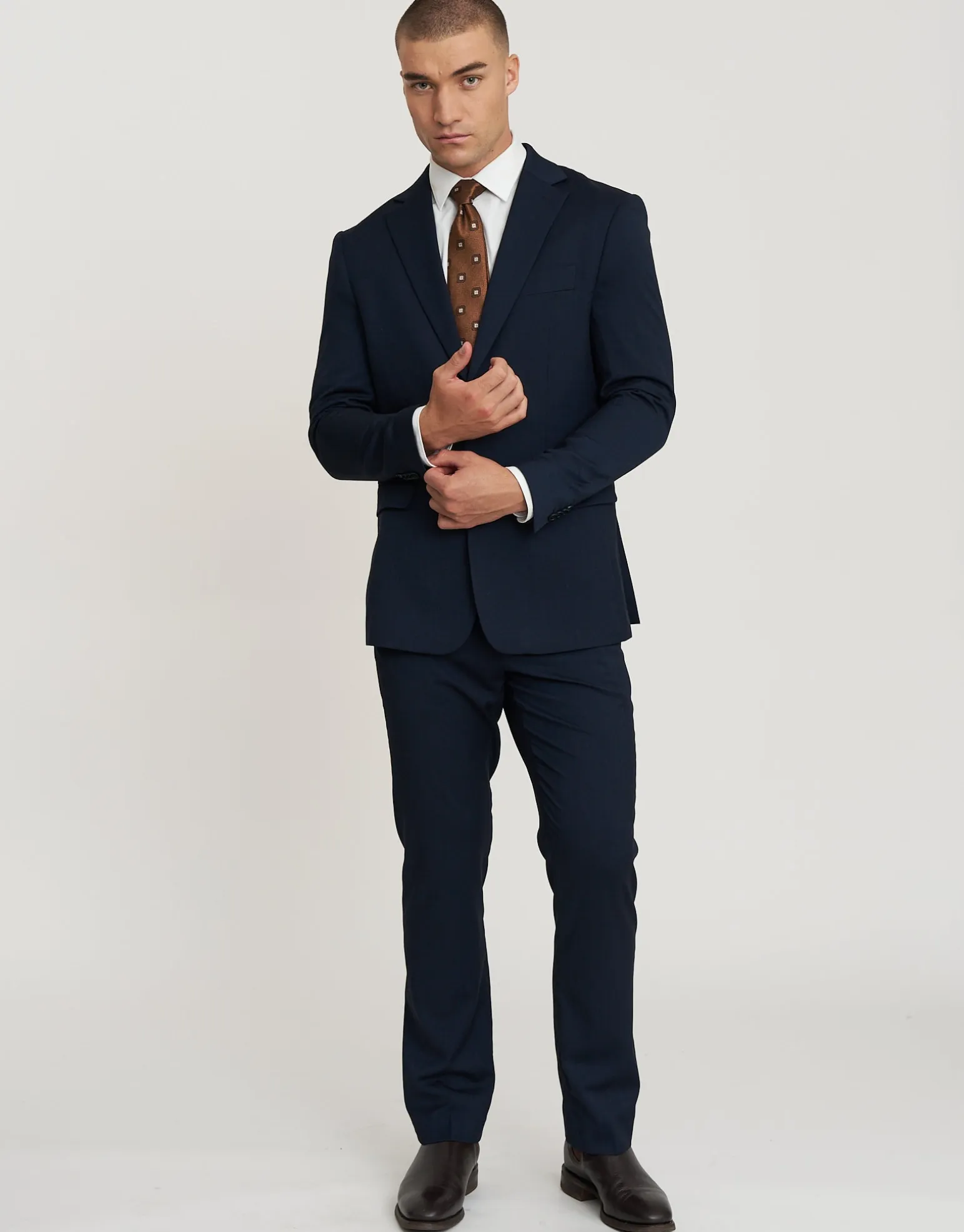 Textured Slim Fit Suit Trousers in Navy