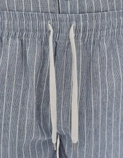 Textured Stripe Pattern Elastic Waist Shorts in Lt Blue