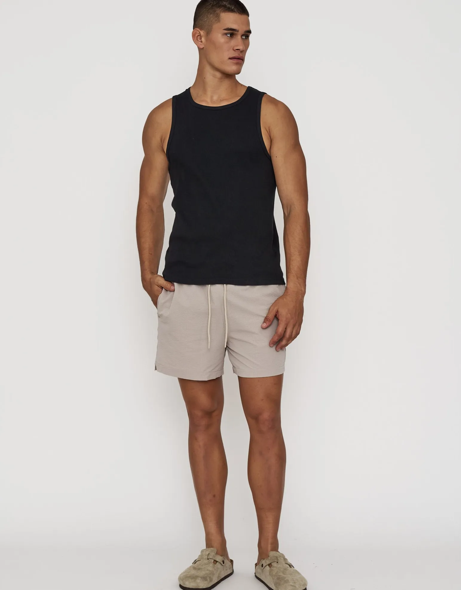 Textured Swim Shorts in Jet Black