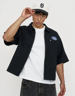 Tokyo Cropped Mechanic Zip Up Shirt in Off White