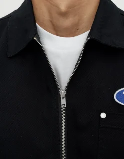 Tokyo Cropped Mechanic Zip Up Shirt in Solid Black