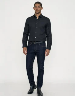 Twill Long Sleeve Dress Shirt in Black