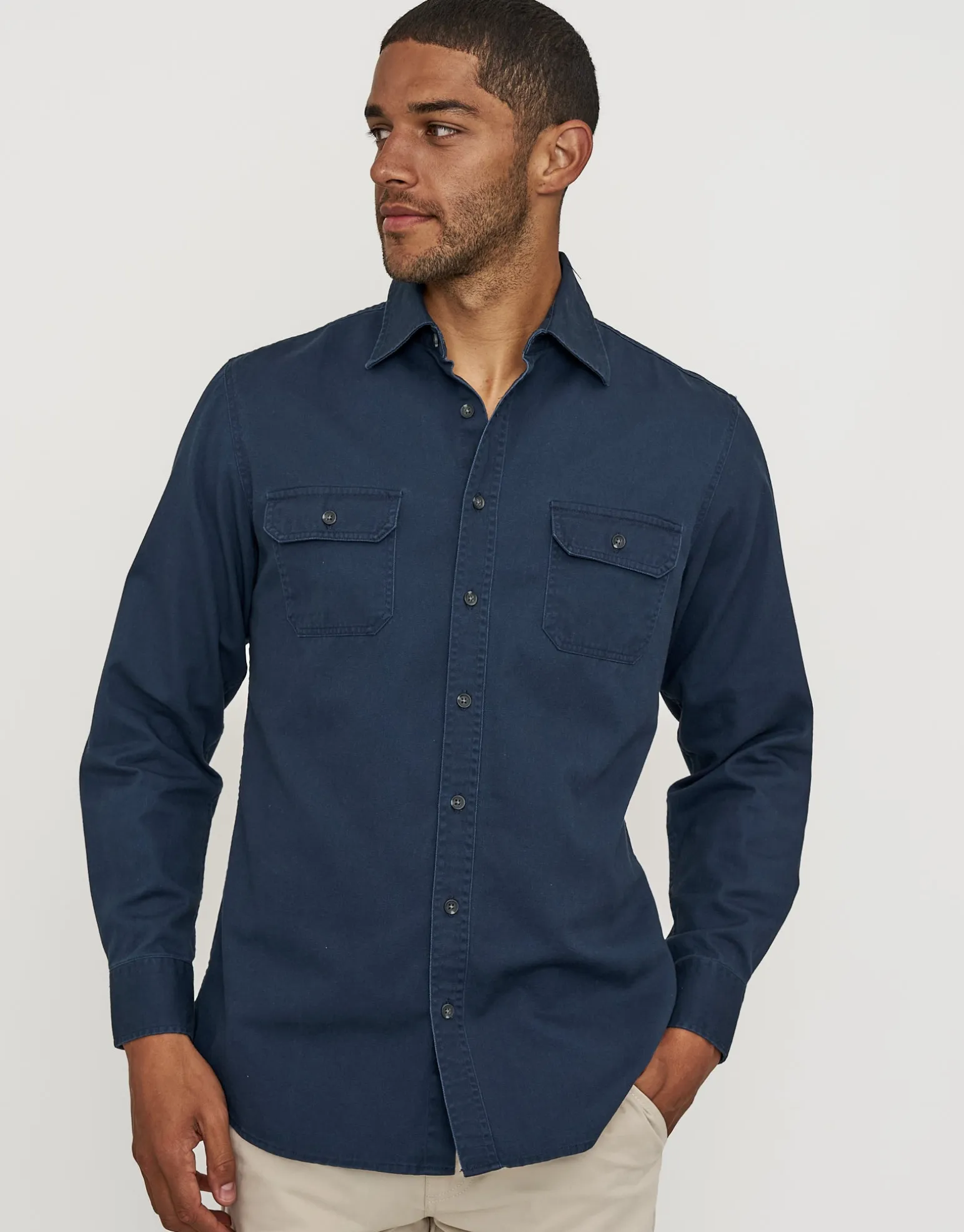 Twill Long Sleeve Shirt in Crimson