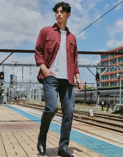 Twill Long Sleeve Shirt in Crimson