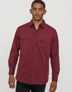 Twill Long Sleeve Shirt in Crimson