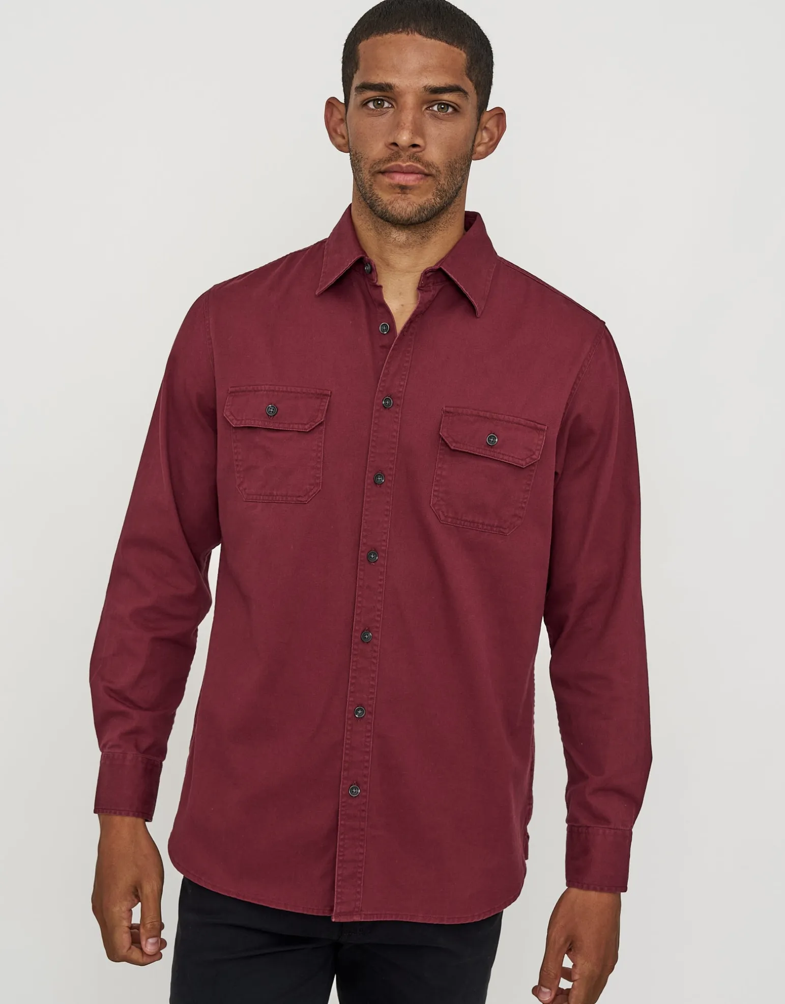 Twill Long Sleeve Shirt in Crimson
