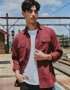 Twill Long Sleeve Shirt in Crimson