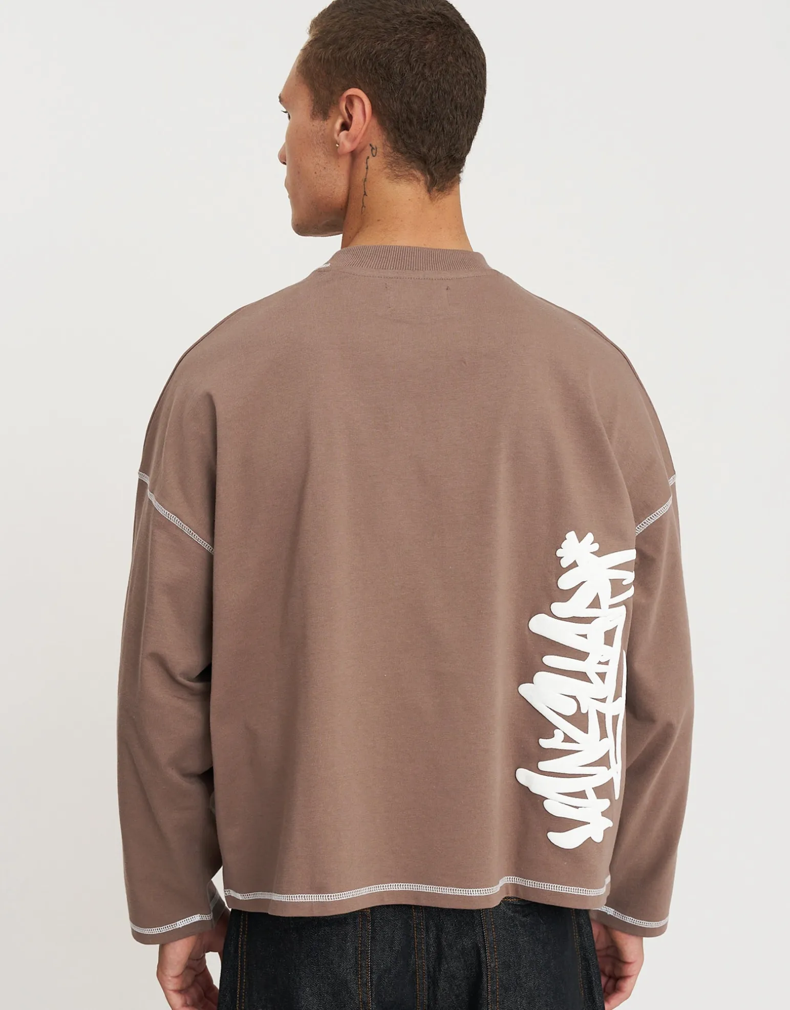 Vanguard Cropped Long Sleeve T Shirt in Wood Smoke
