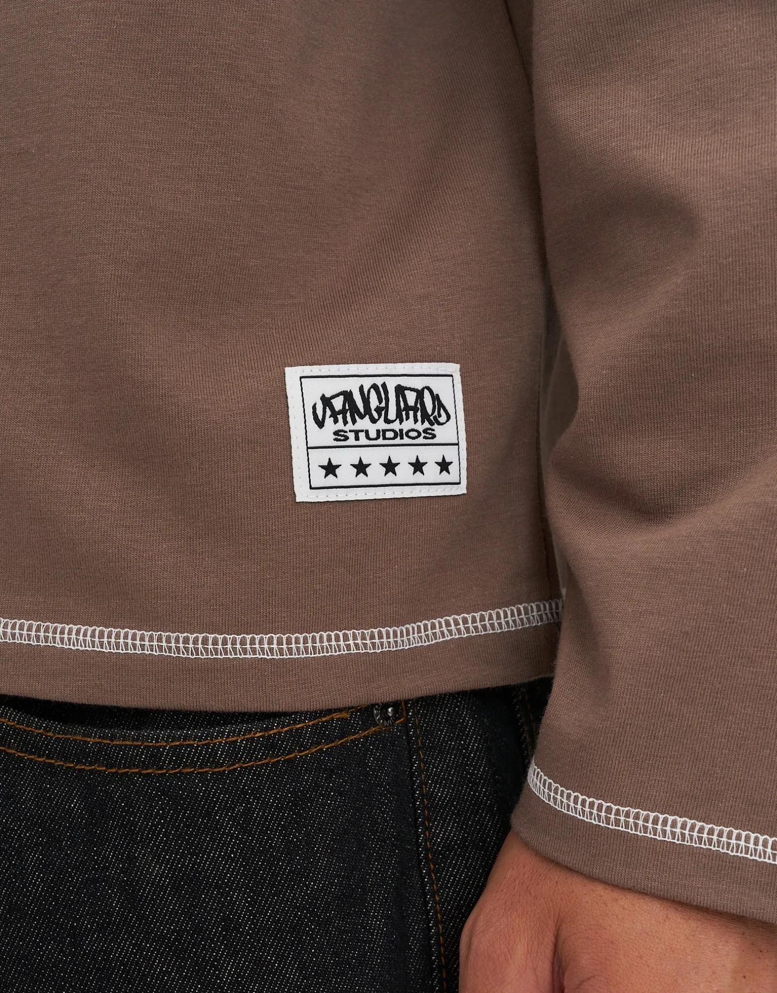 Vanguard Cropped Long Sleeve T Shirt in Wood Smoke