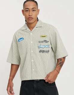 Vanguard Cropped Short Sleeve Shirt in Green/white