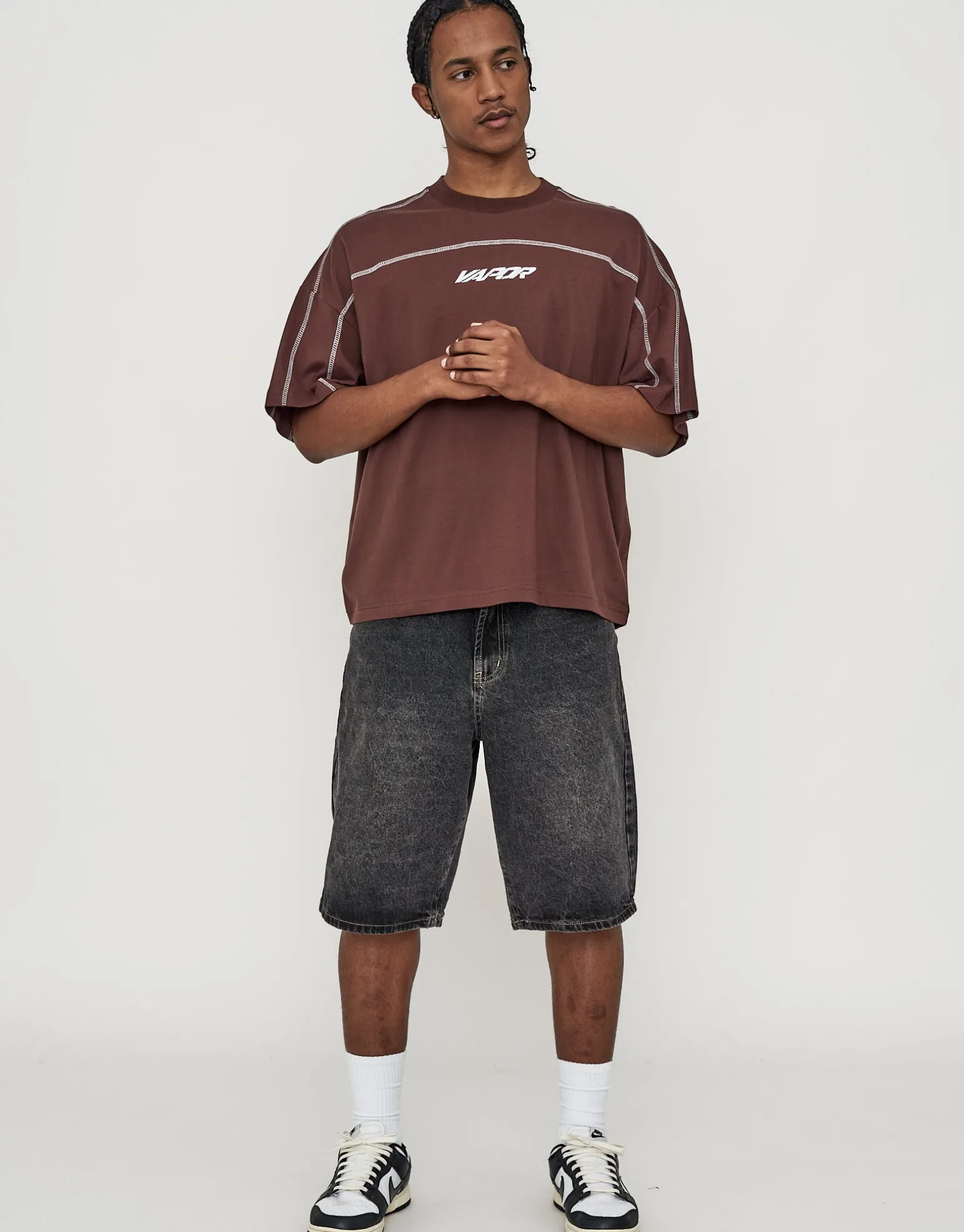 Vapor Overlocked Box Fit T Shirt in Brown