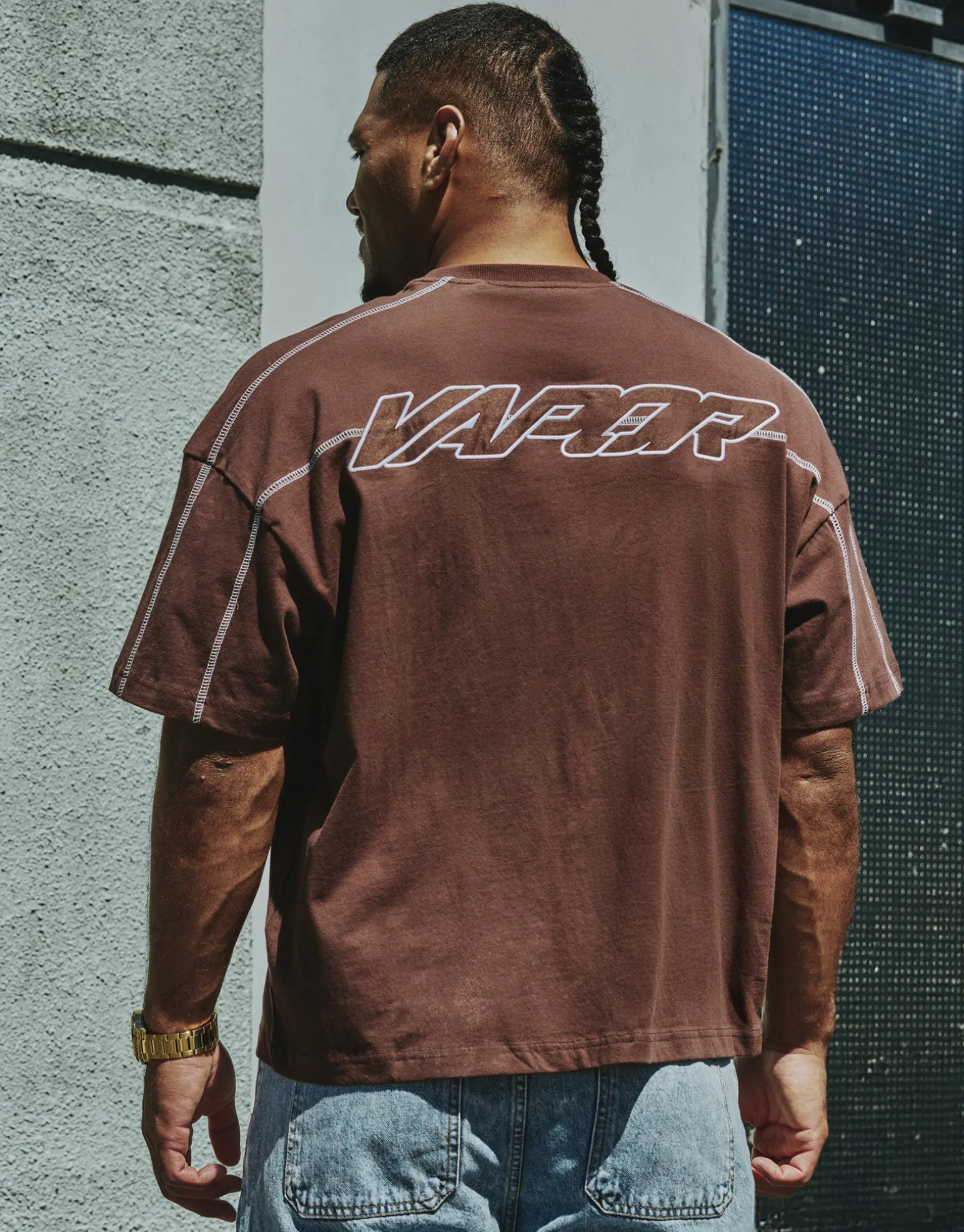 Vapor Overlocked Box Fit T Shirt in Brown
