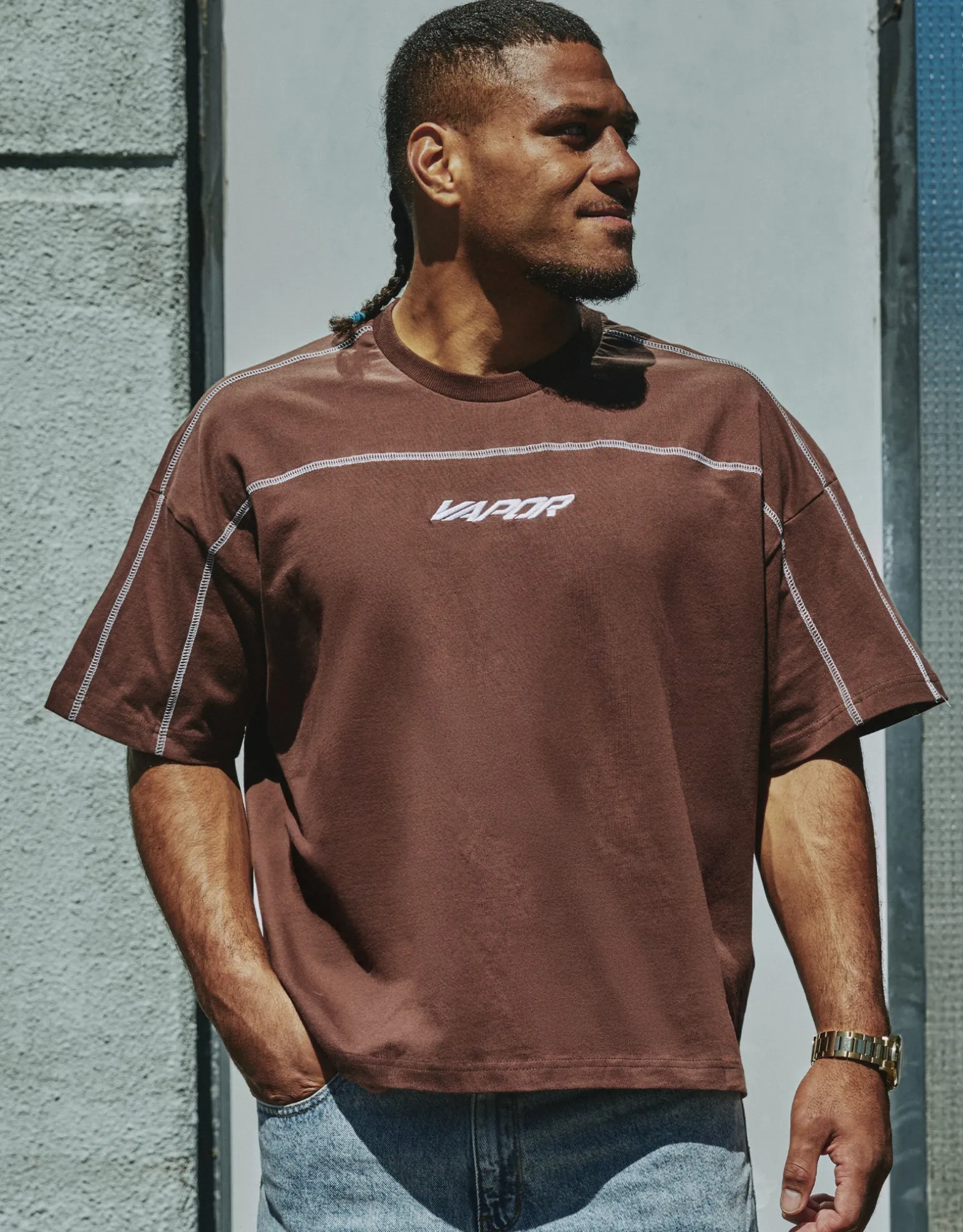 Vapor Overlocked Box Fit T Shirt in Brown