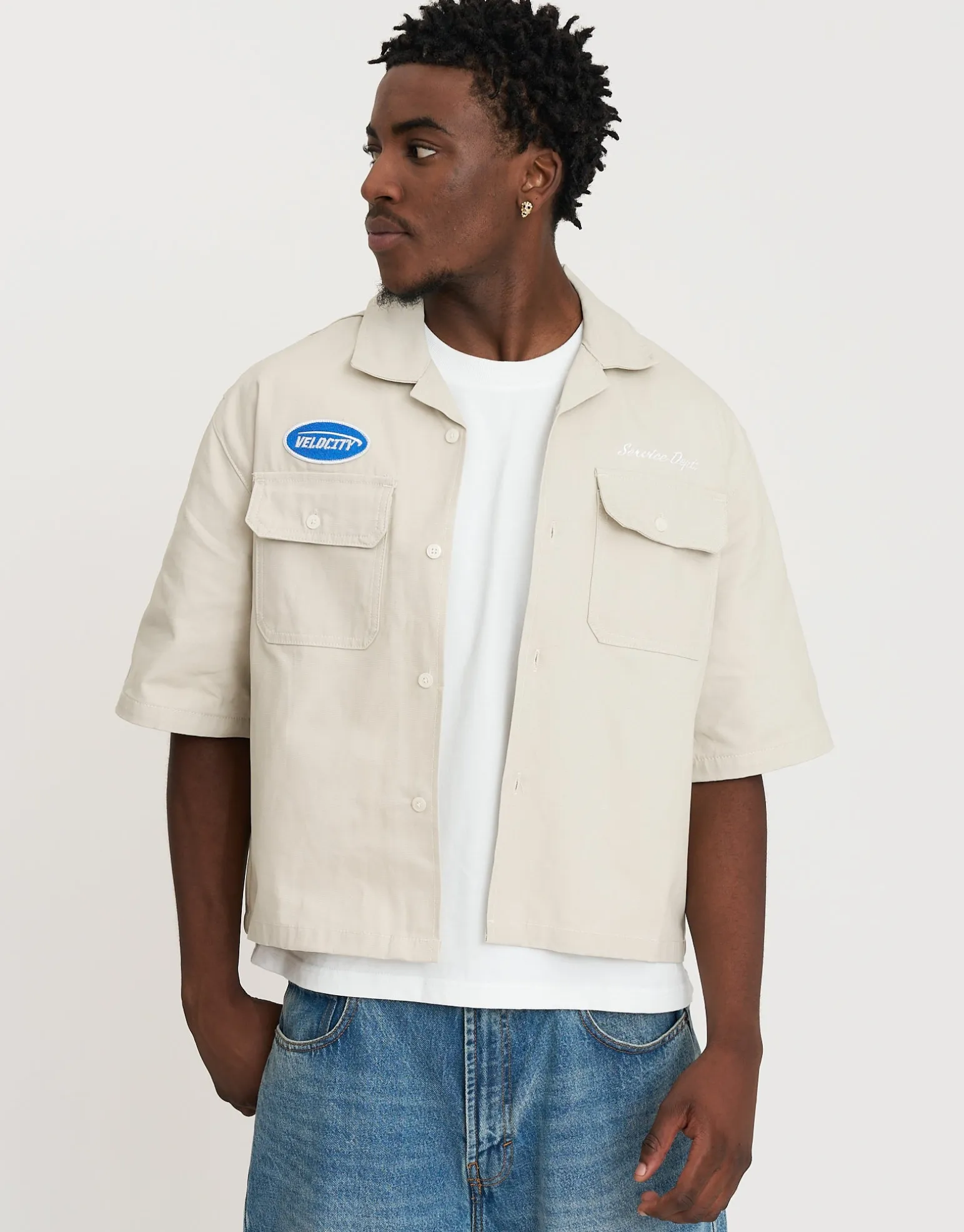 Velocity Cropped Short Sleeve Shirt in Desert Stone