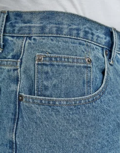 Vices Embroidered Baggy Fit Jorts in Vintage Mid Blue