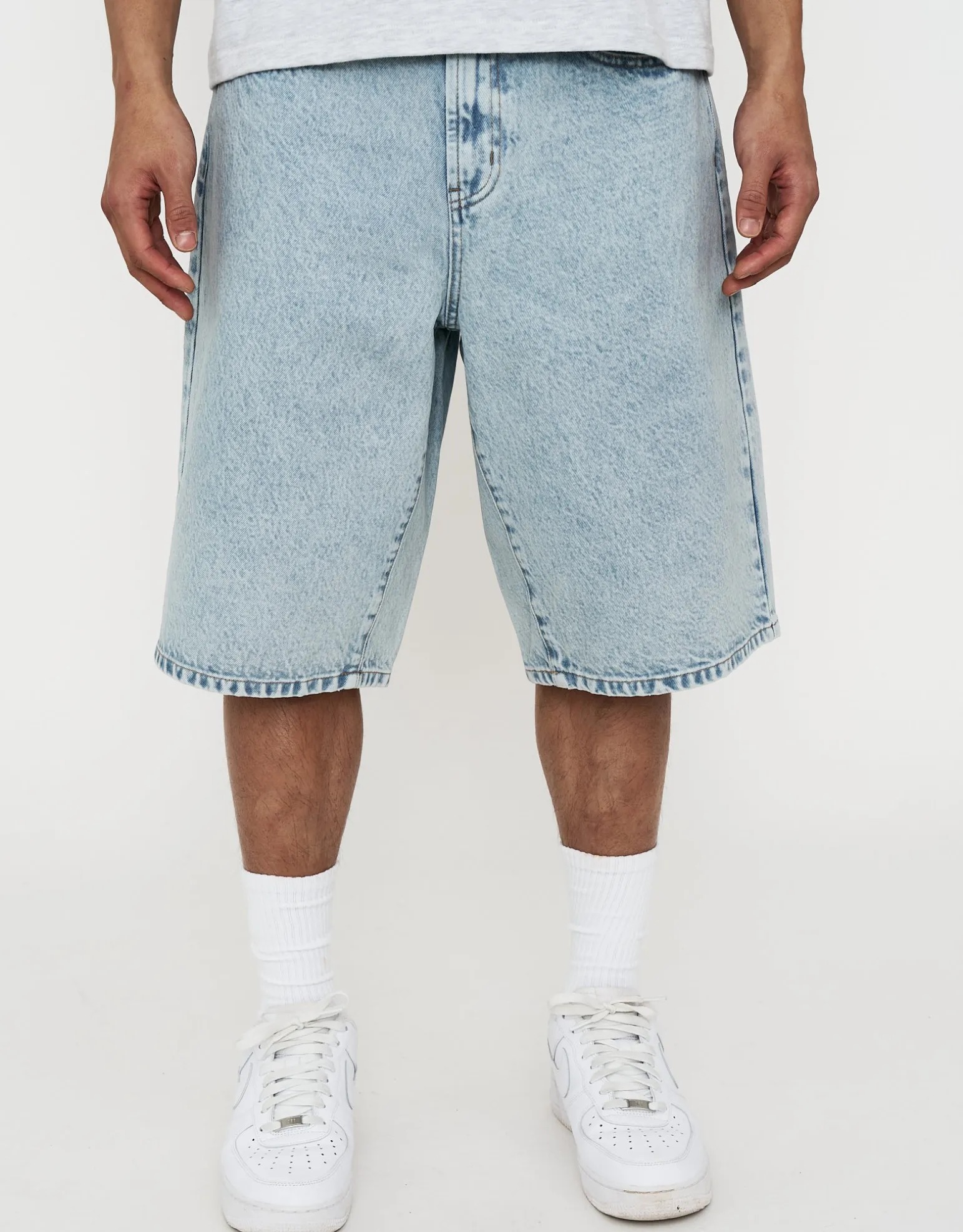 Vipers Embroidered Baggy Fit Jorts in Vintage Light Blue