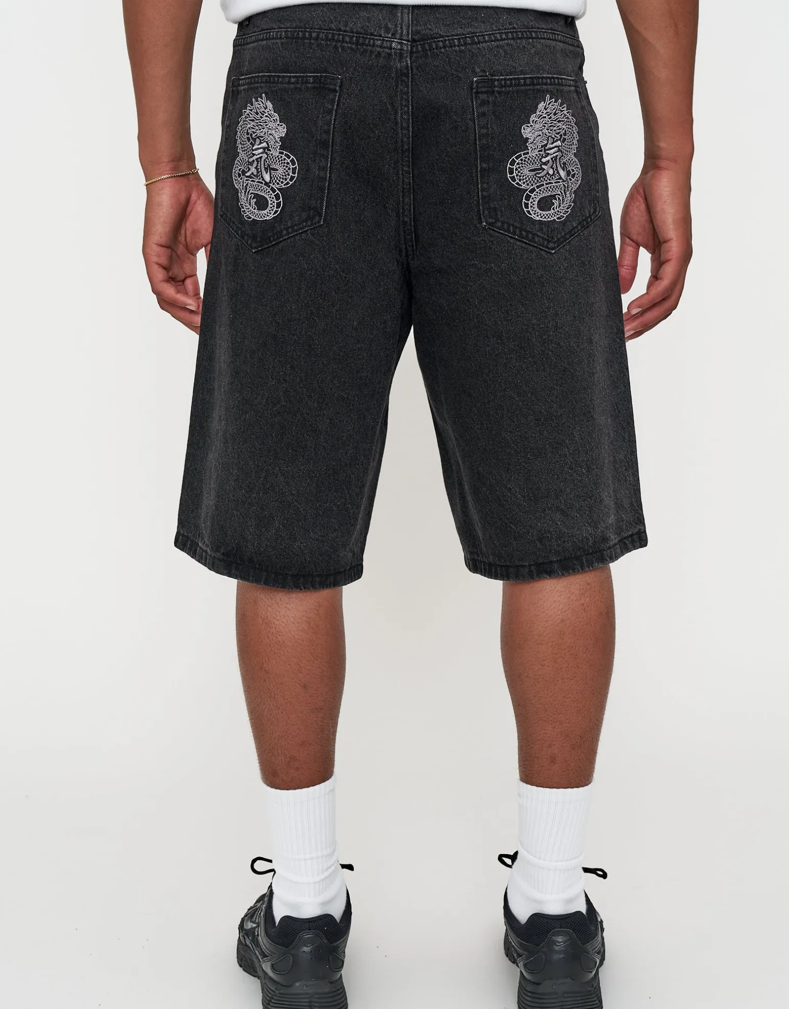 Vipers Embroidered Baggy Fit Jorts in Vintage Light Blue