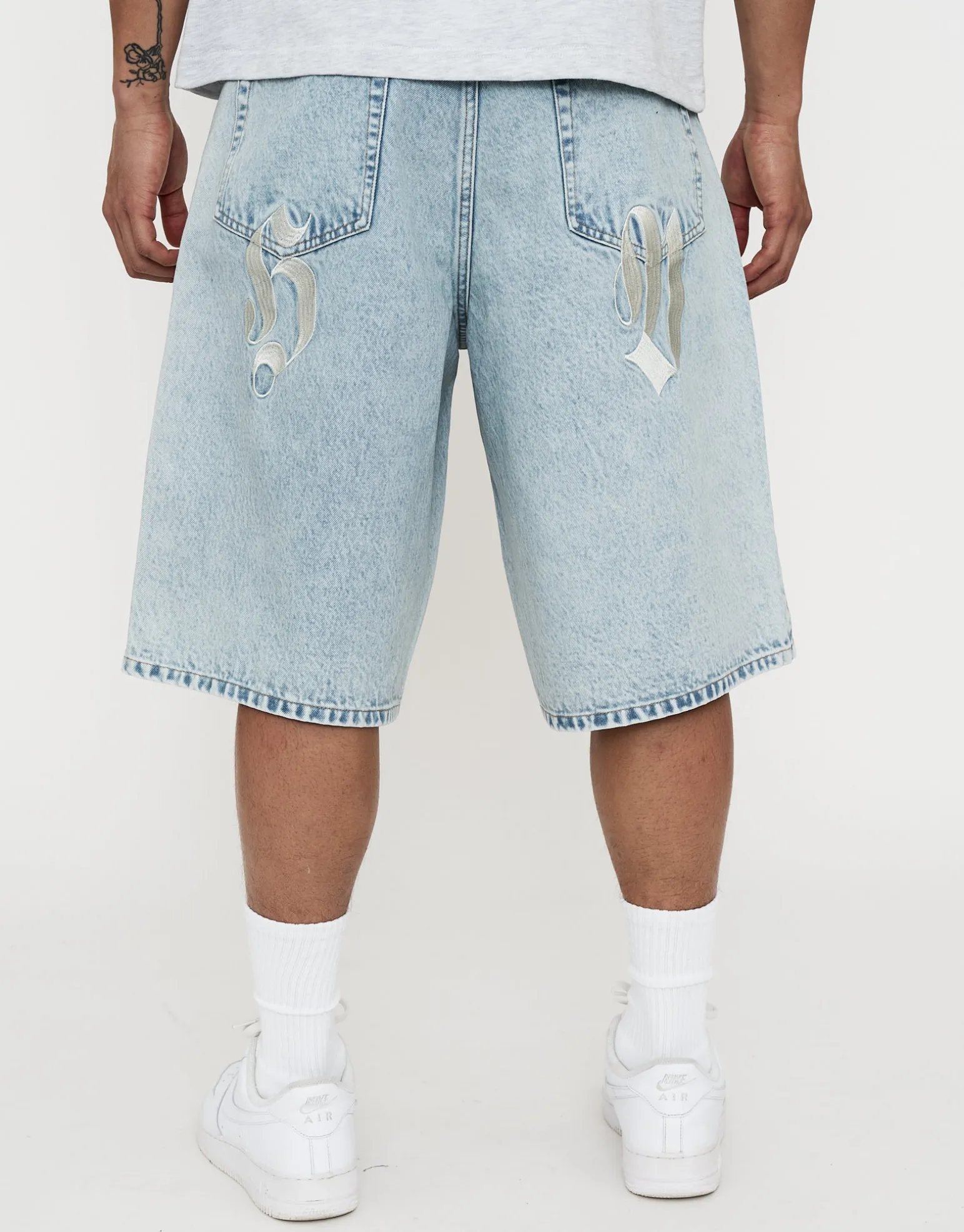 Vipers Embroidered Baggy Fit Jorts in Vintage Light Blue