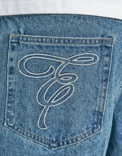 Vipers Embroidered Baggy Fit Jorts in Vintage Light Blue