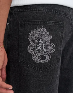 Vipers Embroidered Baggy Fit Jorts in Vintage Light Blue