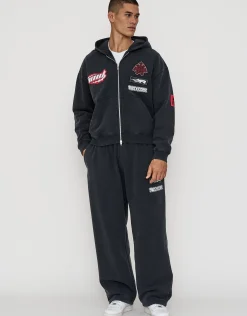 Void Oversized Cropped Zip Up Hoodie in Washed Black