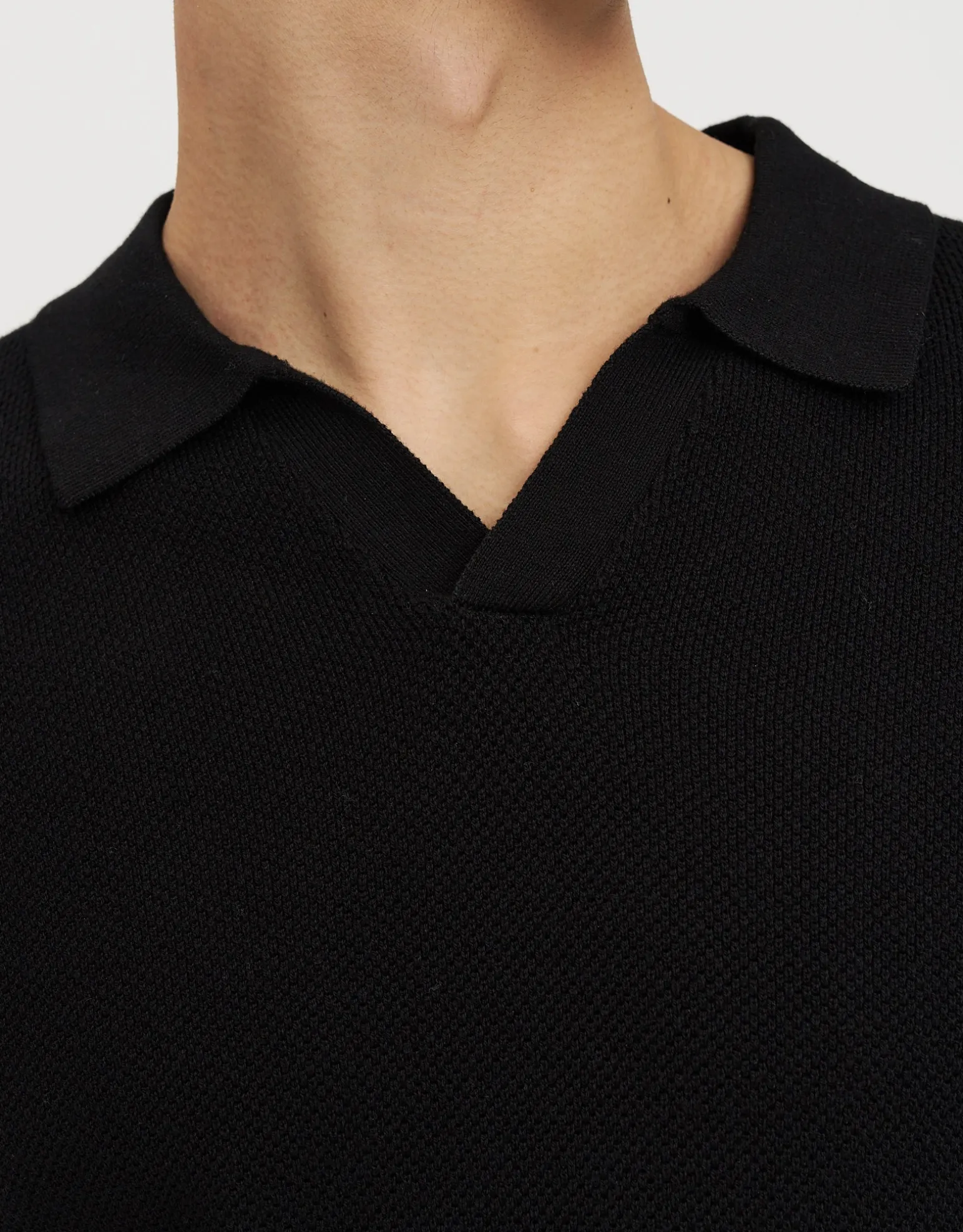 Waffle Knit Short Sleeve Polo in Bone