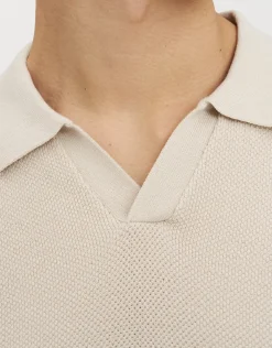 Waffle Knit Short Sleeve Polo in Bone