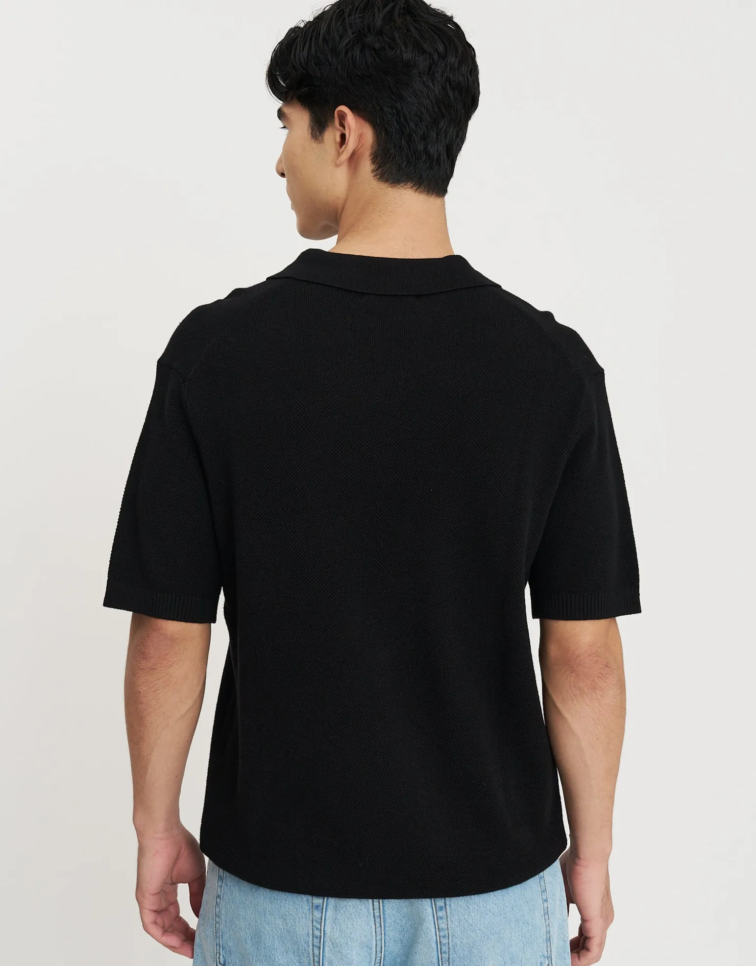 Waffle Knit Short Sleeve Polo in Bone