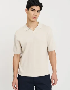 Waffle Knit Short Sleeve Polo in Black