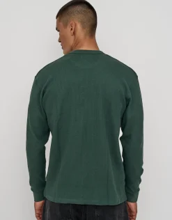 Waffle Relaxed Fit Long Sleeve T Shirt in Ivy