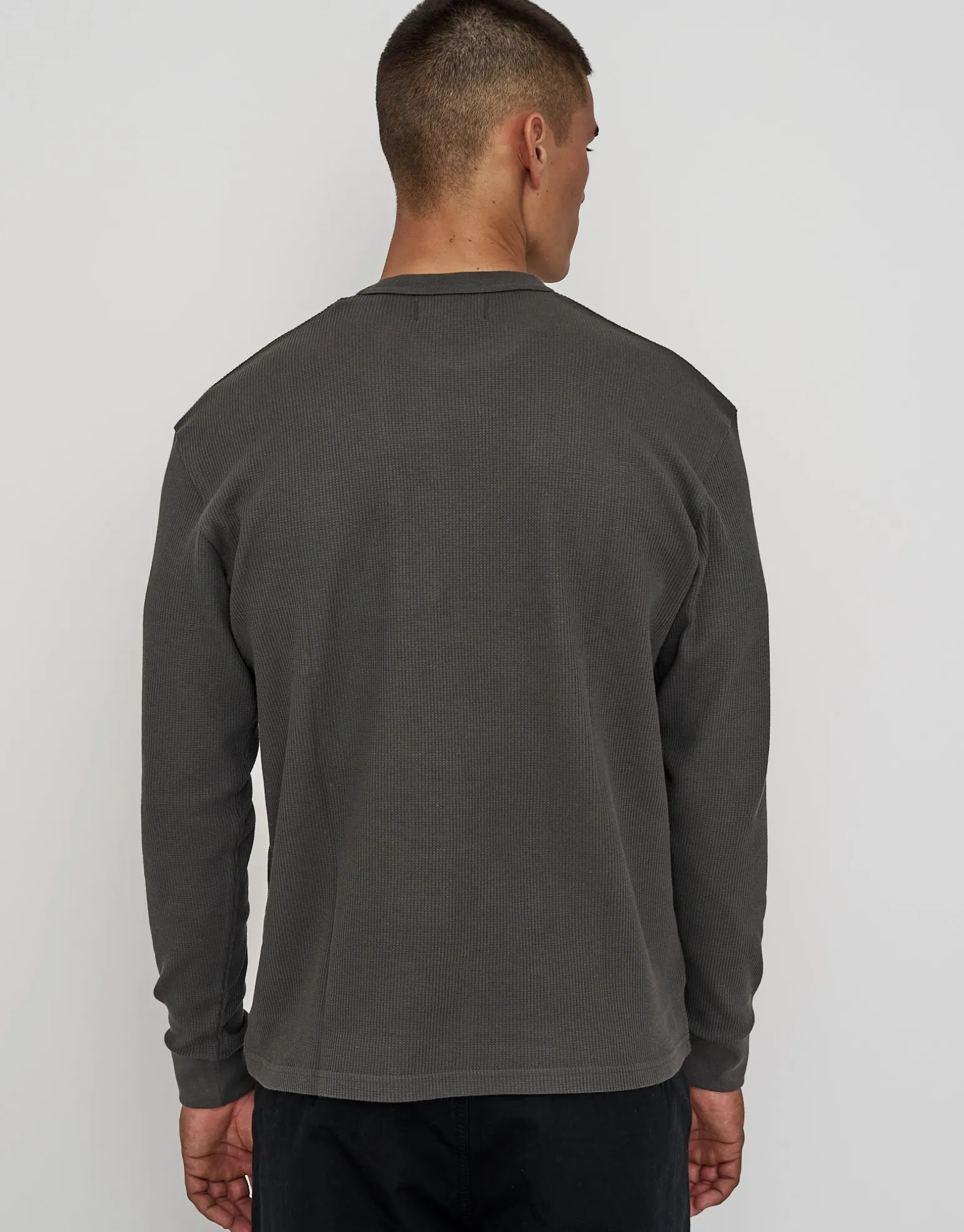 Waffle Relaxed Fit Long Sleeve T Shirt in Ivy