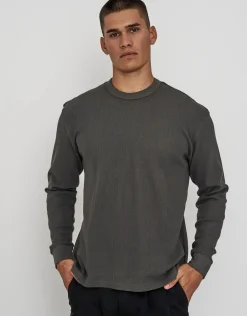 Waffle Relaxed Fit Long Sleeve T Shirt in Ivy