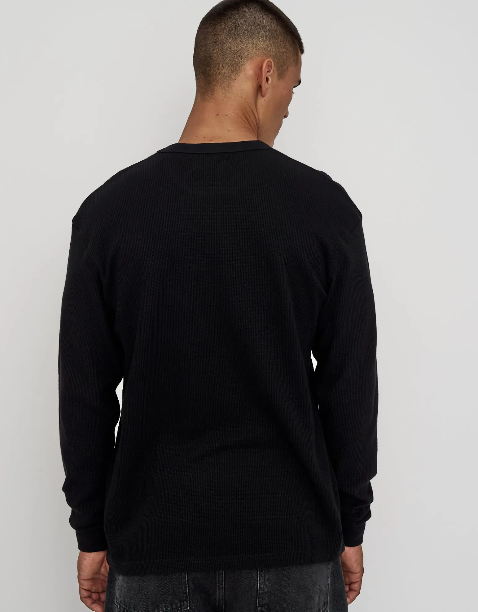 Waffle Relaxed Fit Long Sleeve T Shirt in Ivy