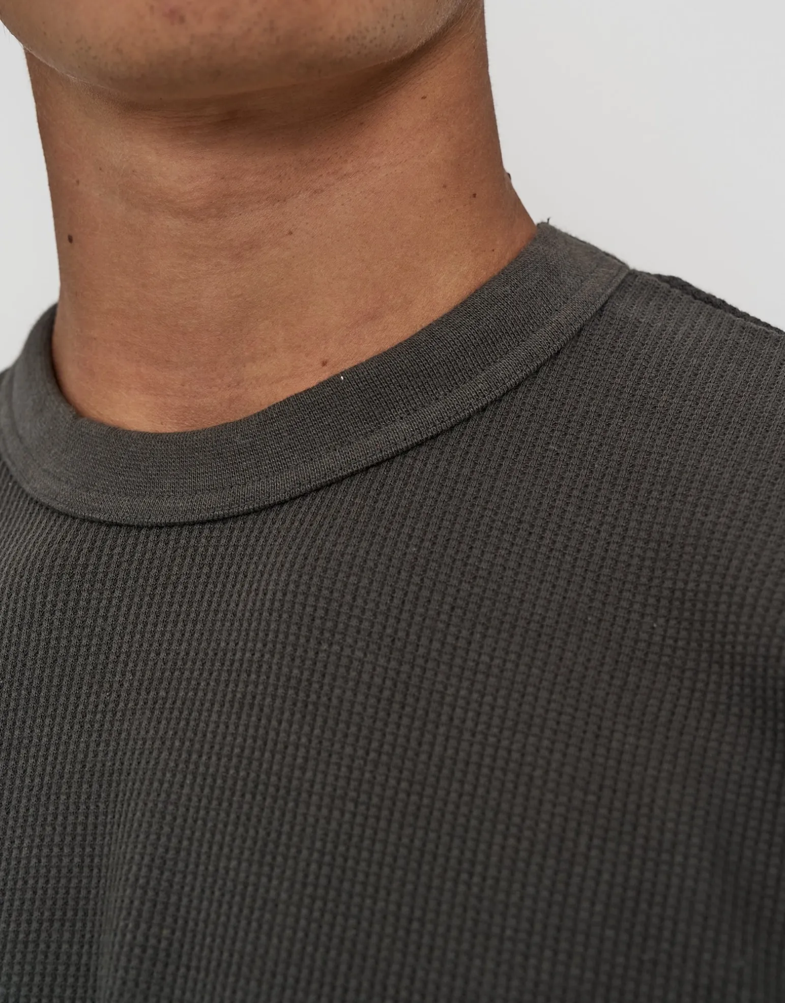 Waffle Relaxed Fit Long Sleeve T Shirt in Ivy