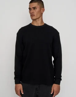 Waffle Relaxed Fit Long Sleeve T Shirt in Ivy
