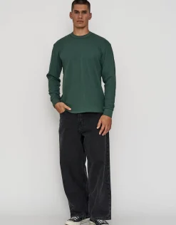 Waffle Relaxed Fit Long Sleeve T Shirt in Snow