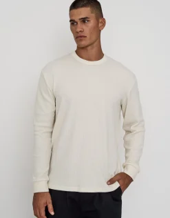 Waffle Relaxed Fit Long Sleeve T Shirt in Snow