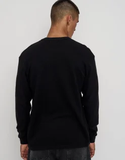 Waffle Relaxed Fit Long Sleeve T Shirt in Black