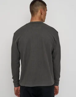 Waffle Relaxed Fit Long Sleeve T Shirt in Pewter Grey