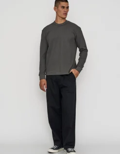 Waffle Relaxed Fit Long Sleeve T Shirt in Pewter Grey