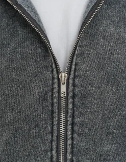 Washed Oversized Cropped Zip Up Hoodie in Black