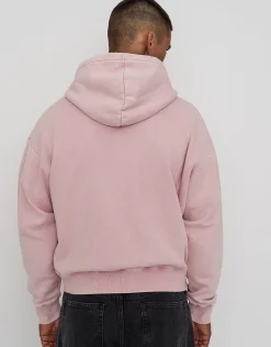 Washed Oversized Cropped Zip Up Hoodie in Black
