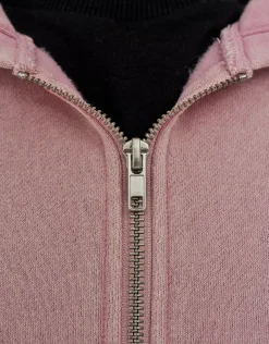 Washed Oversized Cropped Zip Up Hoodie in Pink