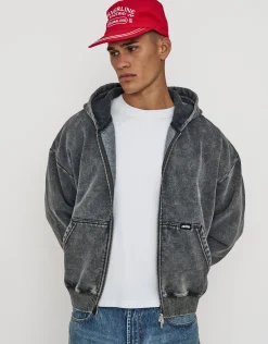 Washed Oversized Cropped Zip Up Hoodie in Pink