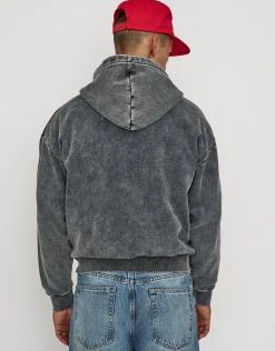 Washed Oversized Cropped Zip Up Hoodie in Pink