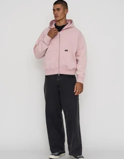Washed Oversized Cropped Zip Up Hoodie in Pink