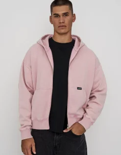 Washed Oversized Cropped Zip Up Hoodie in Pink